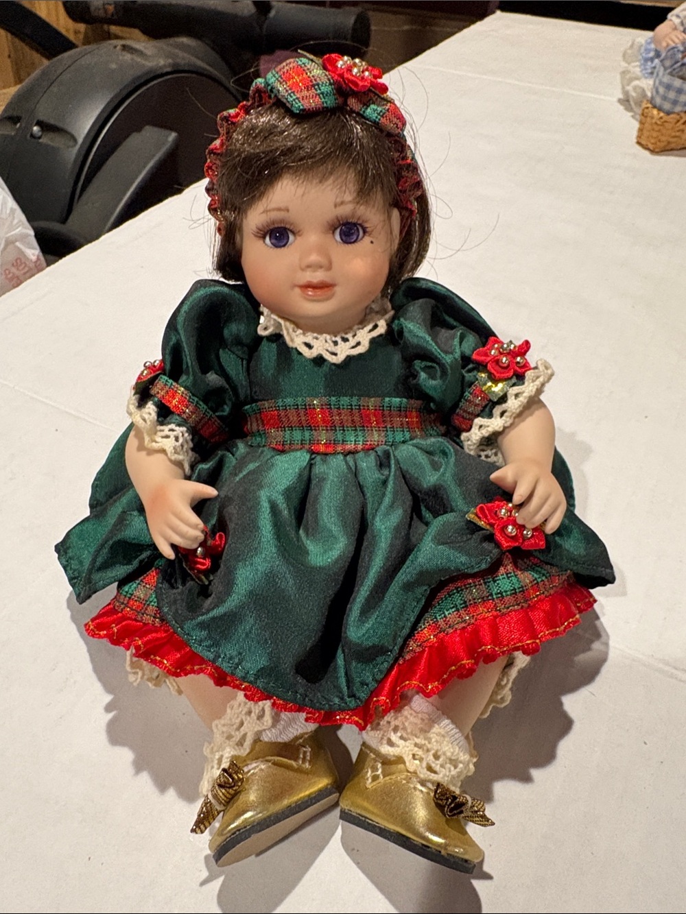 Green and Red Holiday Dress Doll - Porcelain